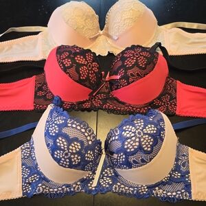Source Unknown Lace Push-Up Bra Trio in Blue, Pink, and Coral